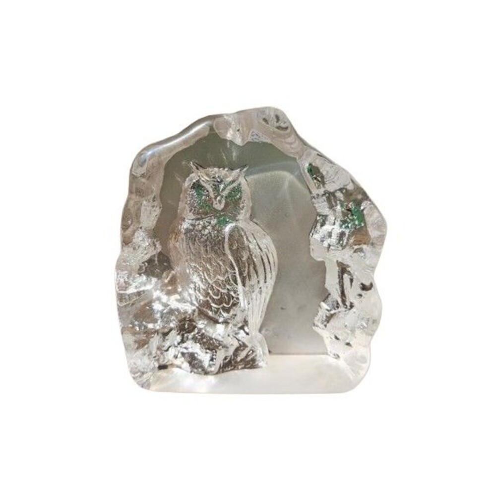 BC Mats Jonasson Swedish Art Crystal Large Owl Sculpture ~ Figure / Paperweight